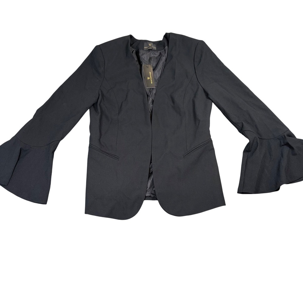 Worthington Womens Black Bell Sleeve Open Front Blazer Jacket Medium NWT